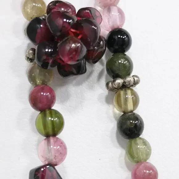 Vintage Gemstone Beaded Necklace, Garnet Clusters, Two Strands, 1990s Vintage